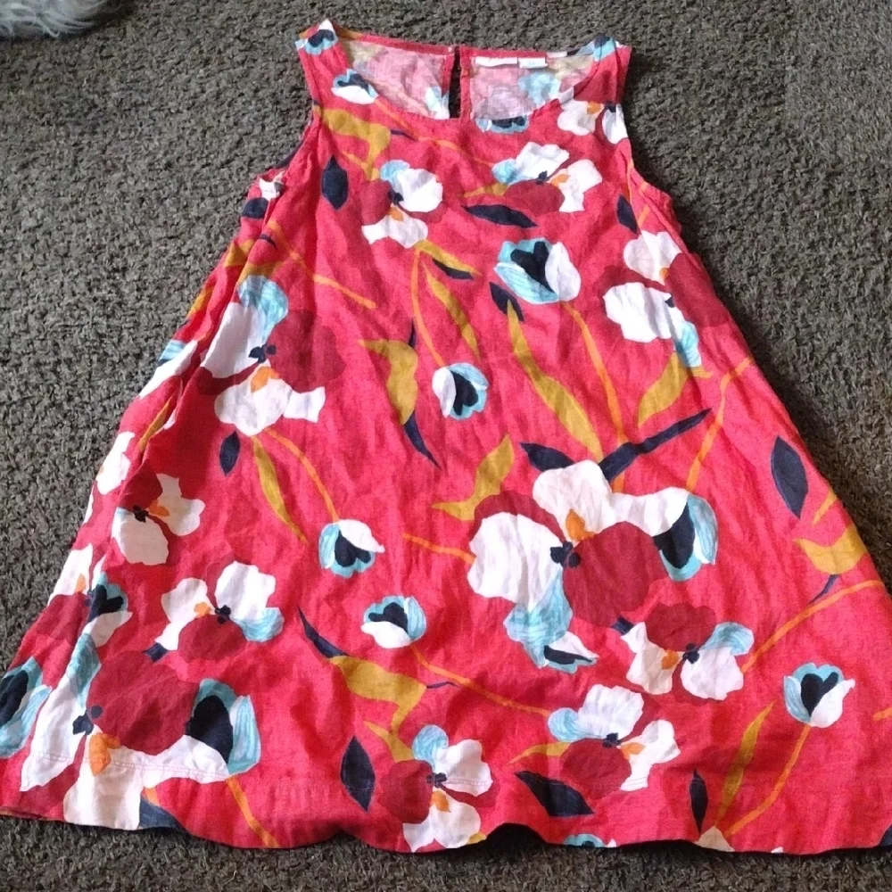 Sigrid Olsen 100% Linen Red Floral Midi Dress